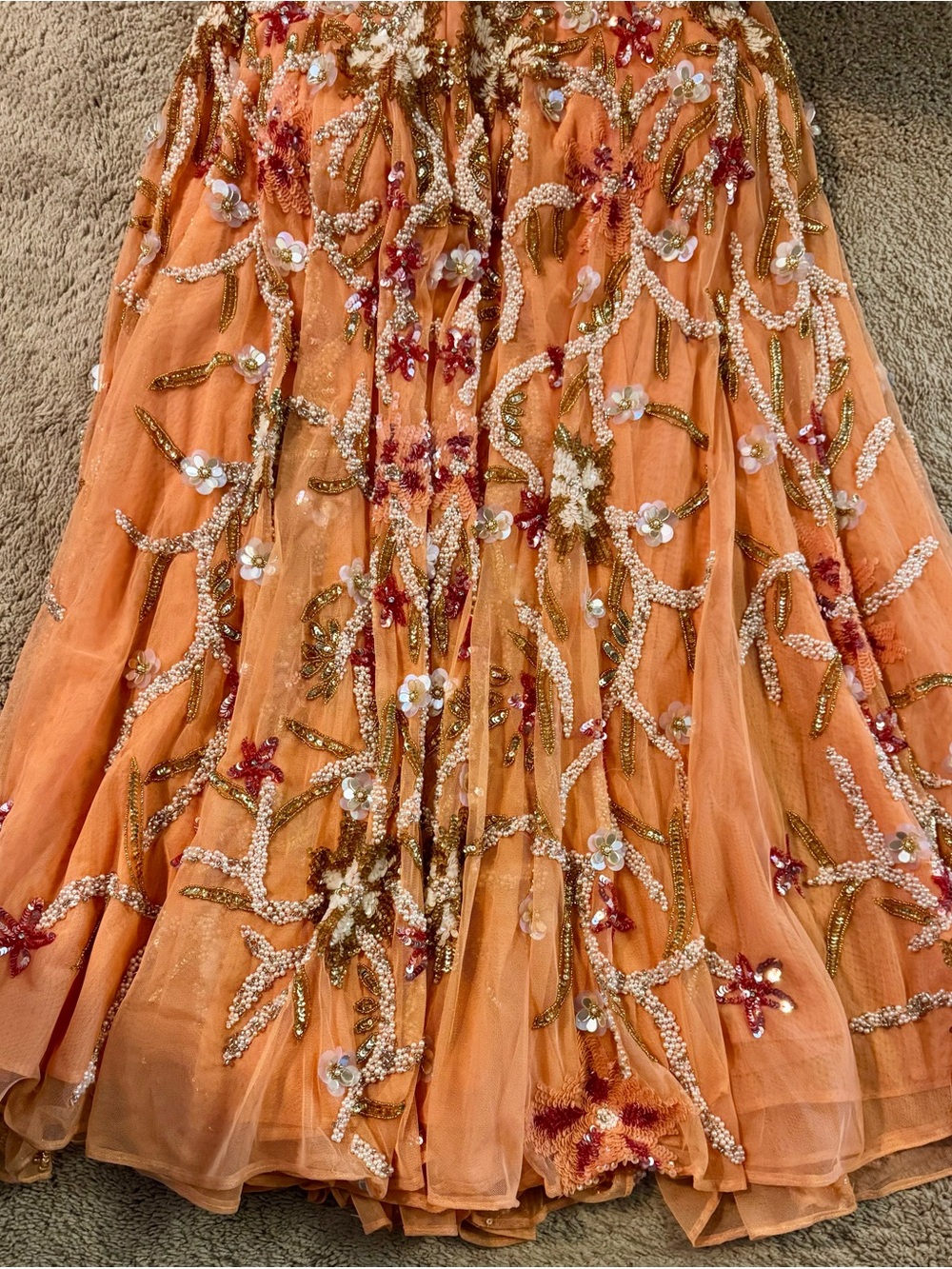 Mac Duggal Orange One-Shoulder Floral Sequin Evening Gown - Picture 6 of 6